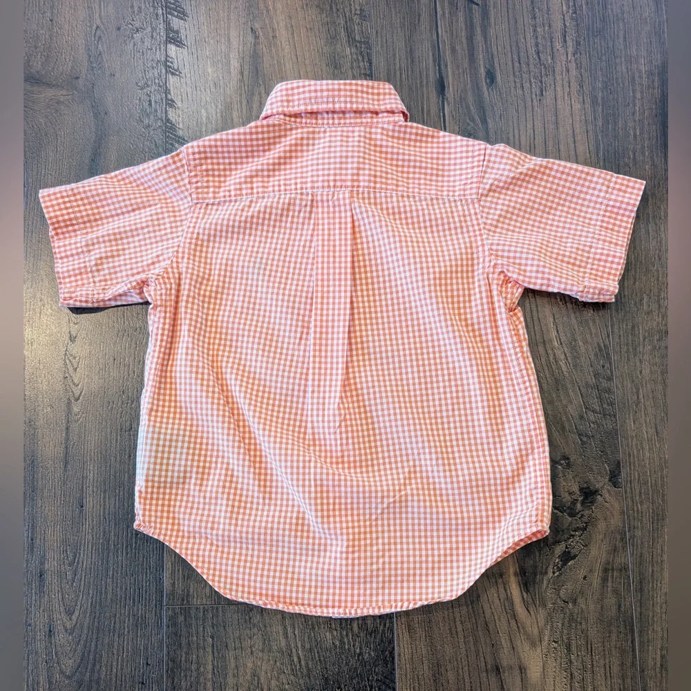 Ralph Lauren Boys Short Sleeve Button Down Top Orange White Gingham Size 2/2T